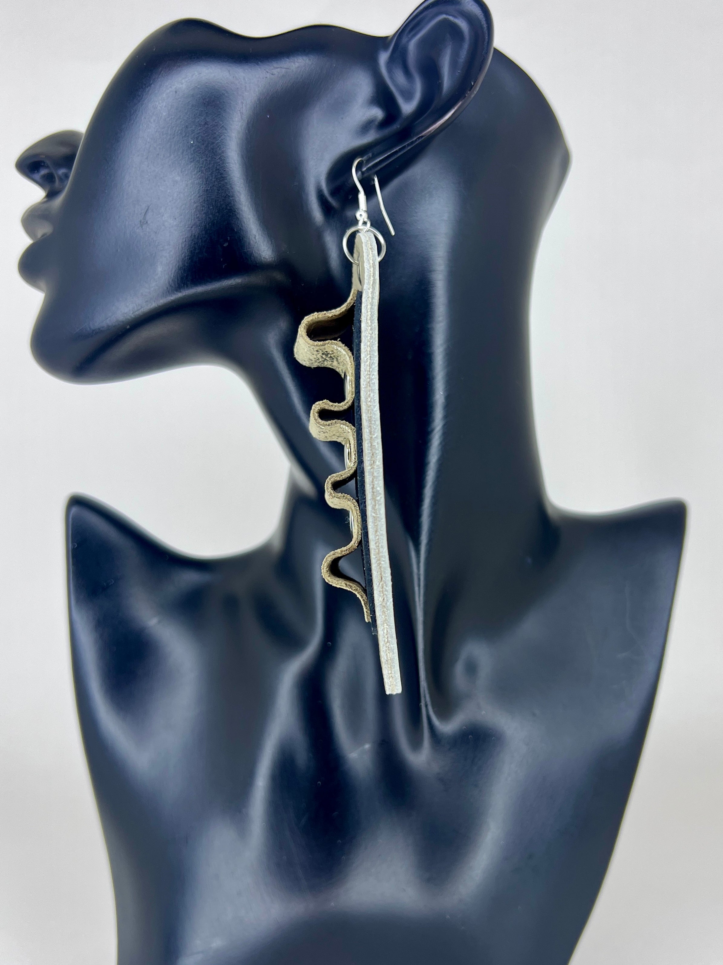 Ivory & Metallic Oval Leather Statement Earrings