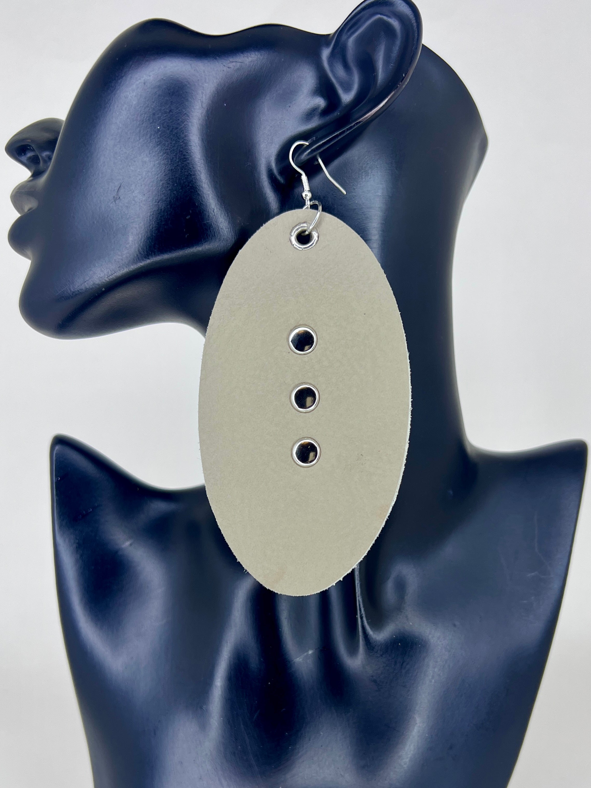 Ivory & Metallic Oval Leather Statement Earrings