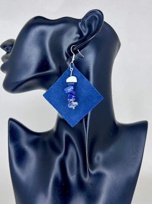 Indigo Stone Diamond Leather Statement Earrings