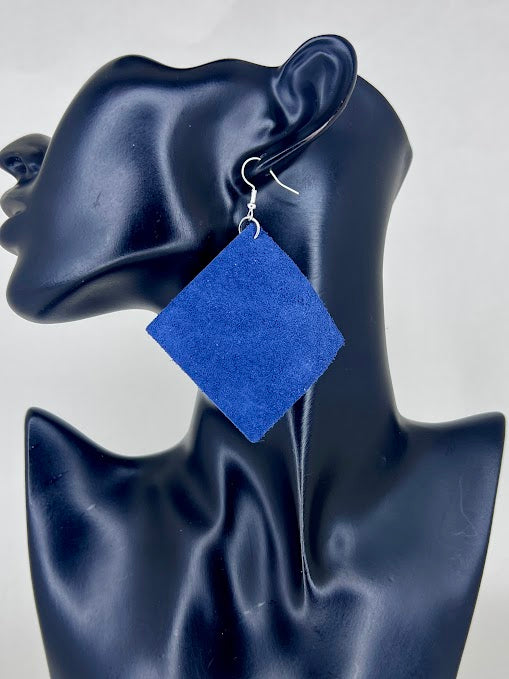 Indigo Stone Diamond Leather Statement Earrings