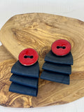Crimson Button Folded Leather Statement Earrings
