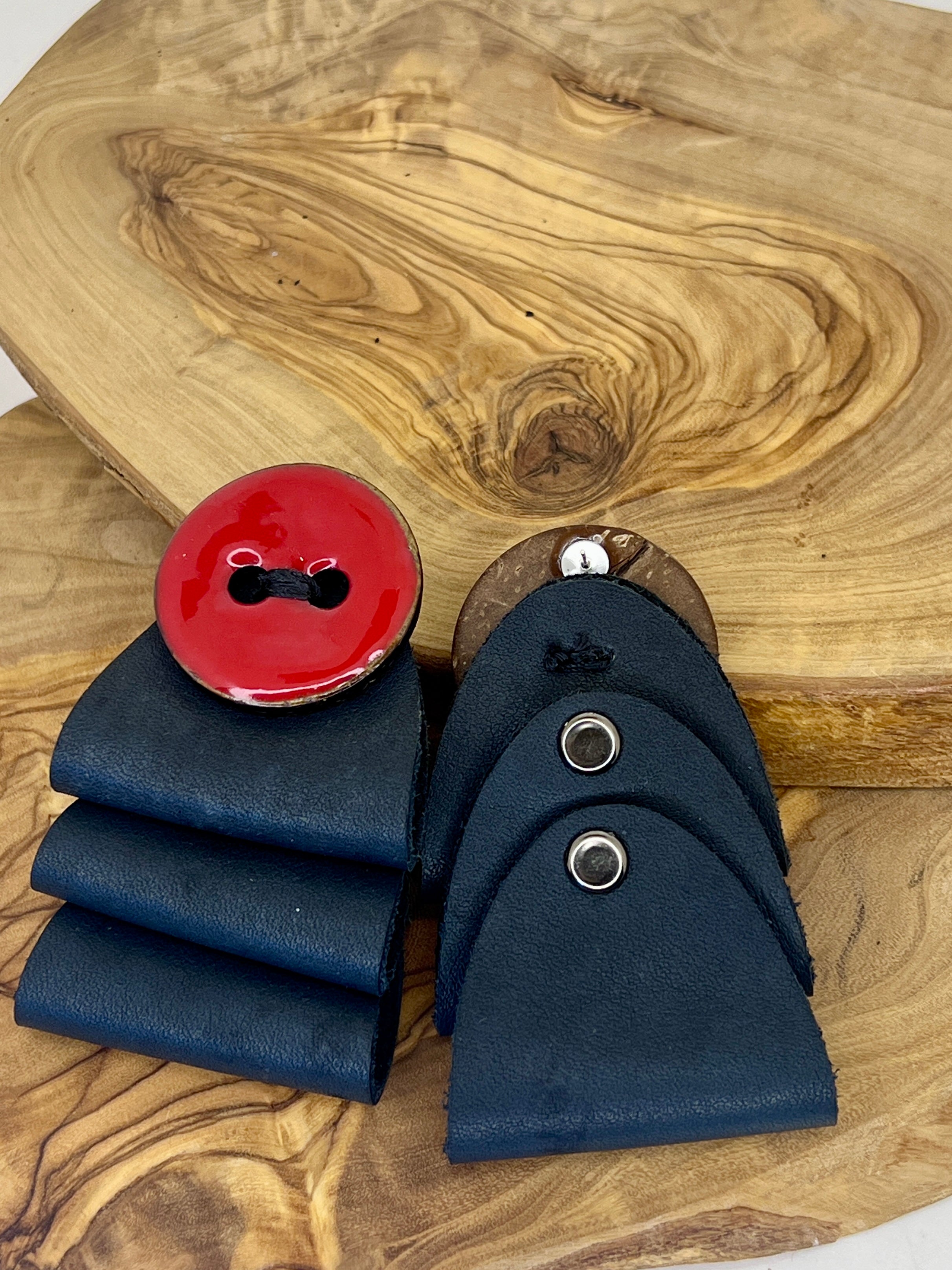 Crimson Button Folded Leather Statement Earrings