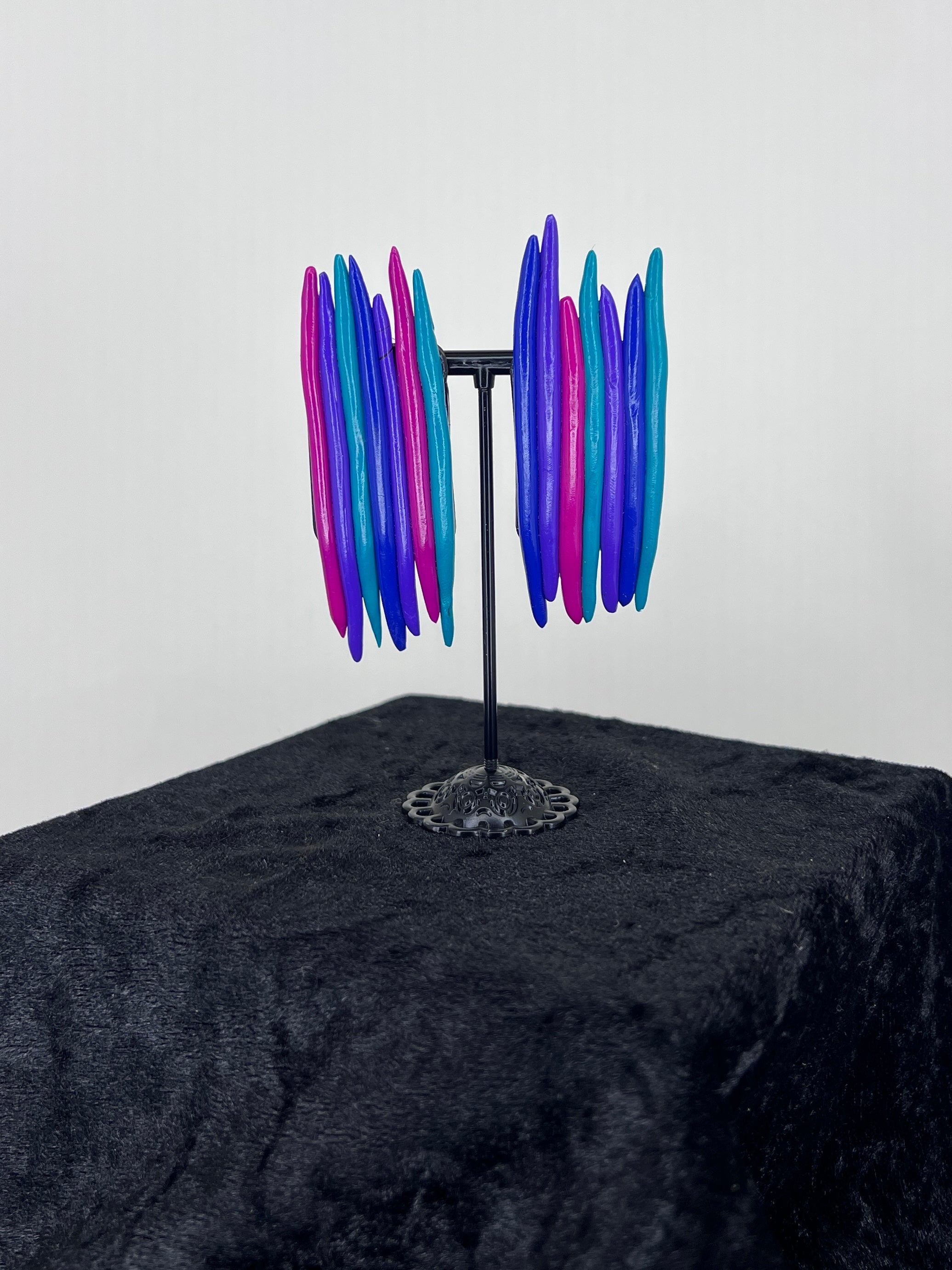 Neon Wave Layered Statement Stud Earrings