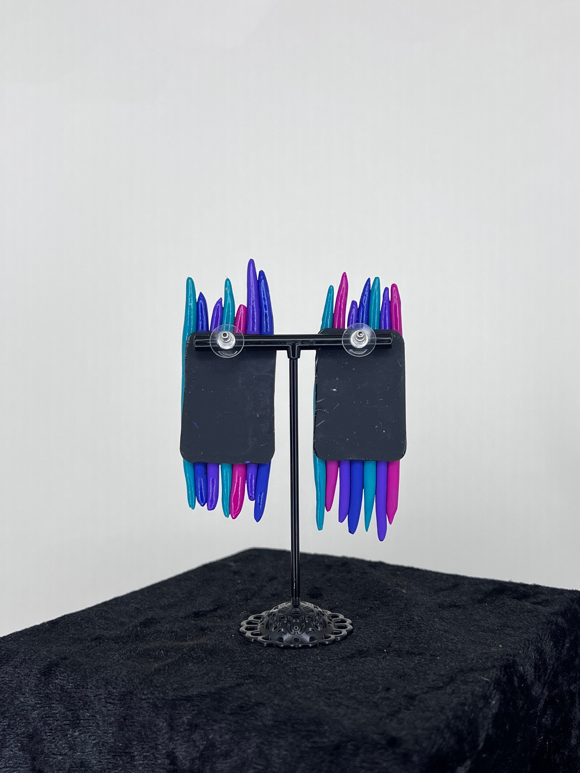Neon Wave Layered Statement Stud Earrings