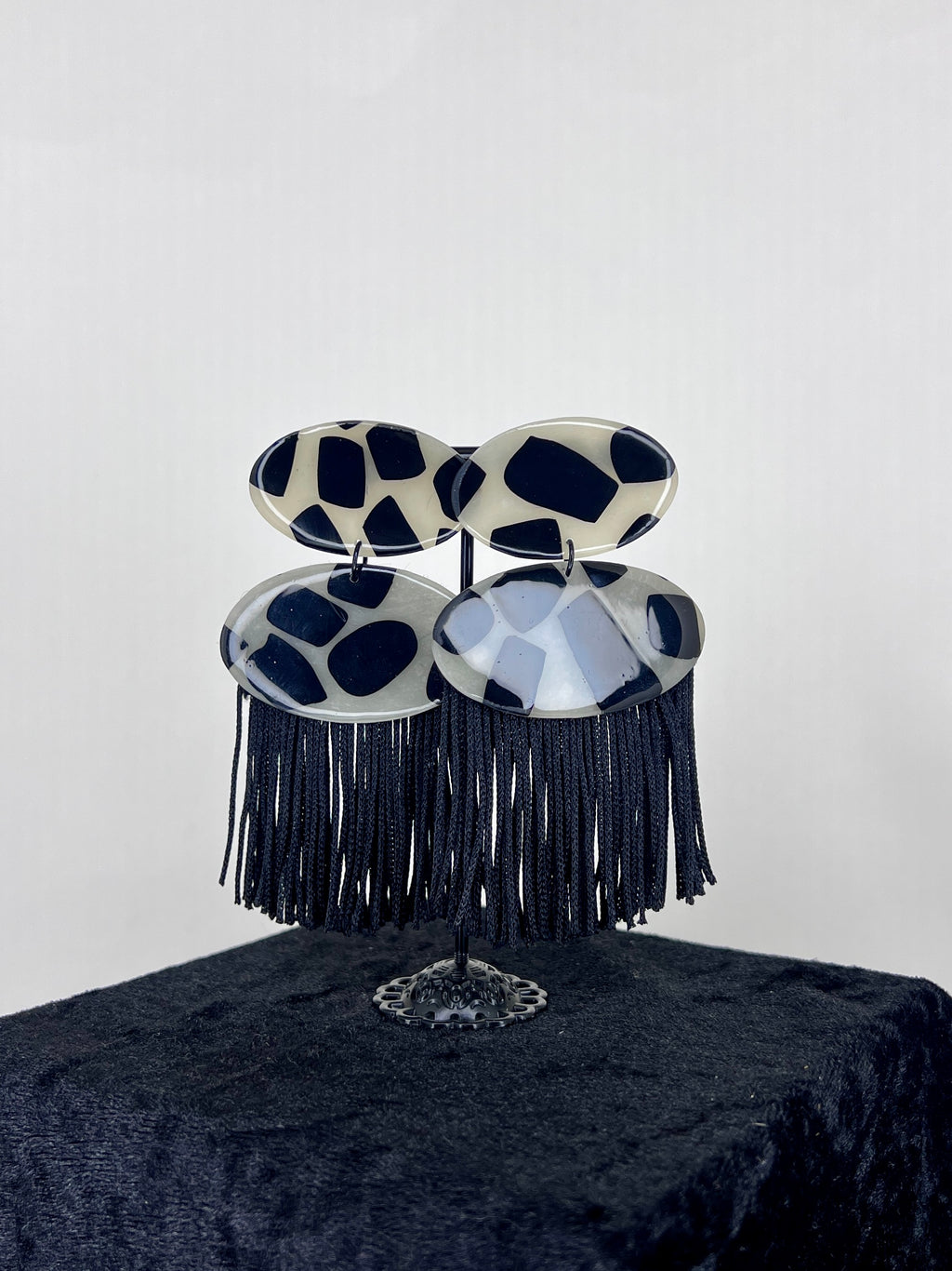 Midnight Pebble Fringe Statement Earrings