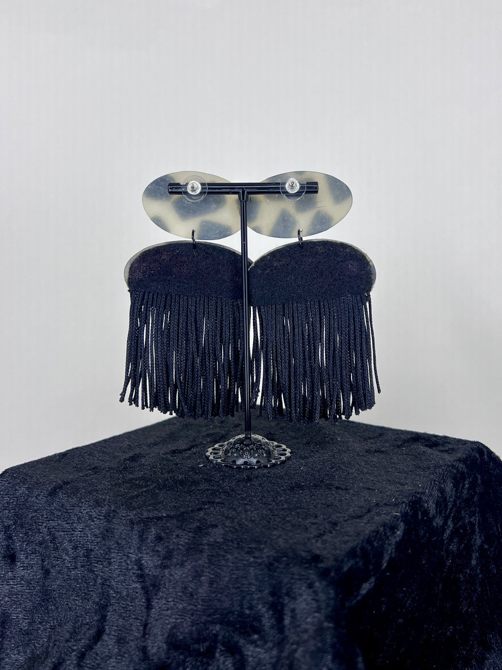 Midnight Pebble Fringe Statement Earrings