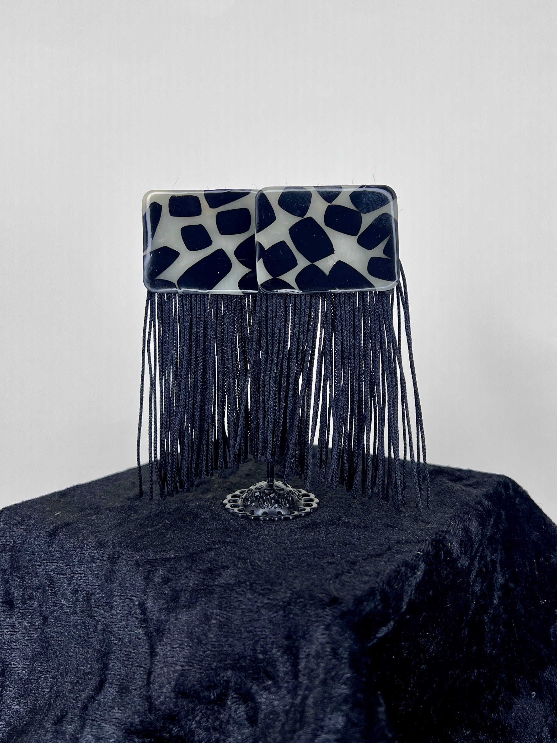 Obsidian Mosaic Fringe Statement Earrings