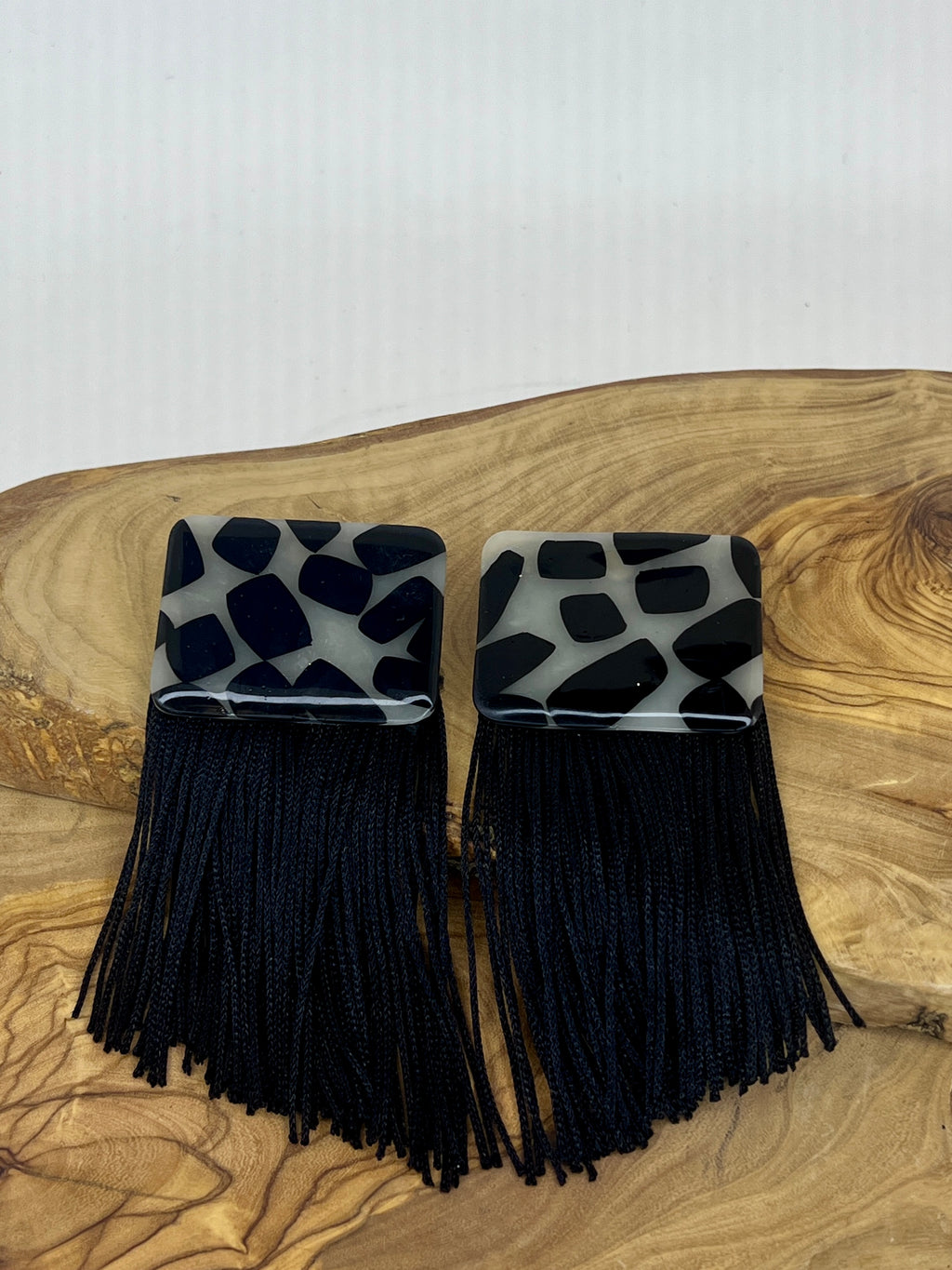 Obsidian Mosaic Fringe Statement Earrings
