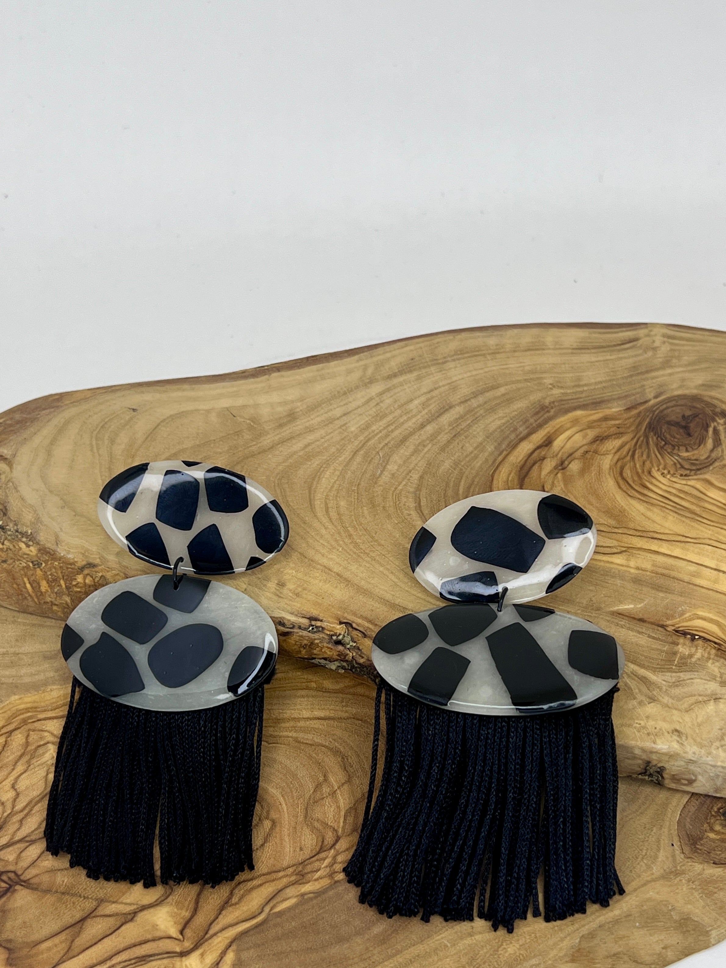 Midnight Pebble Fringe Statement Earrings
