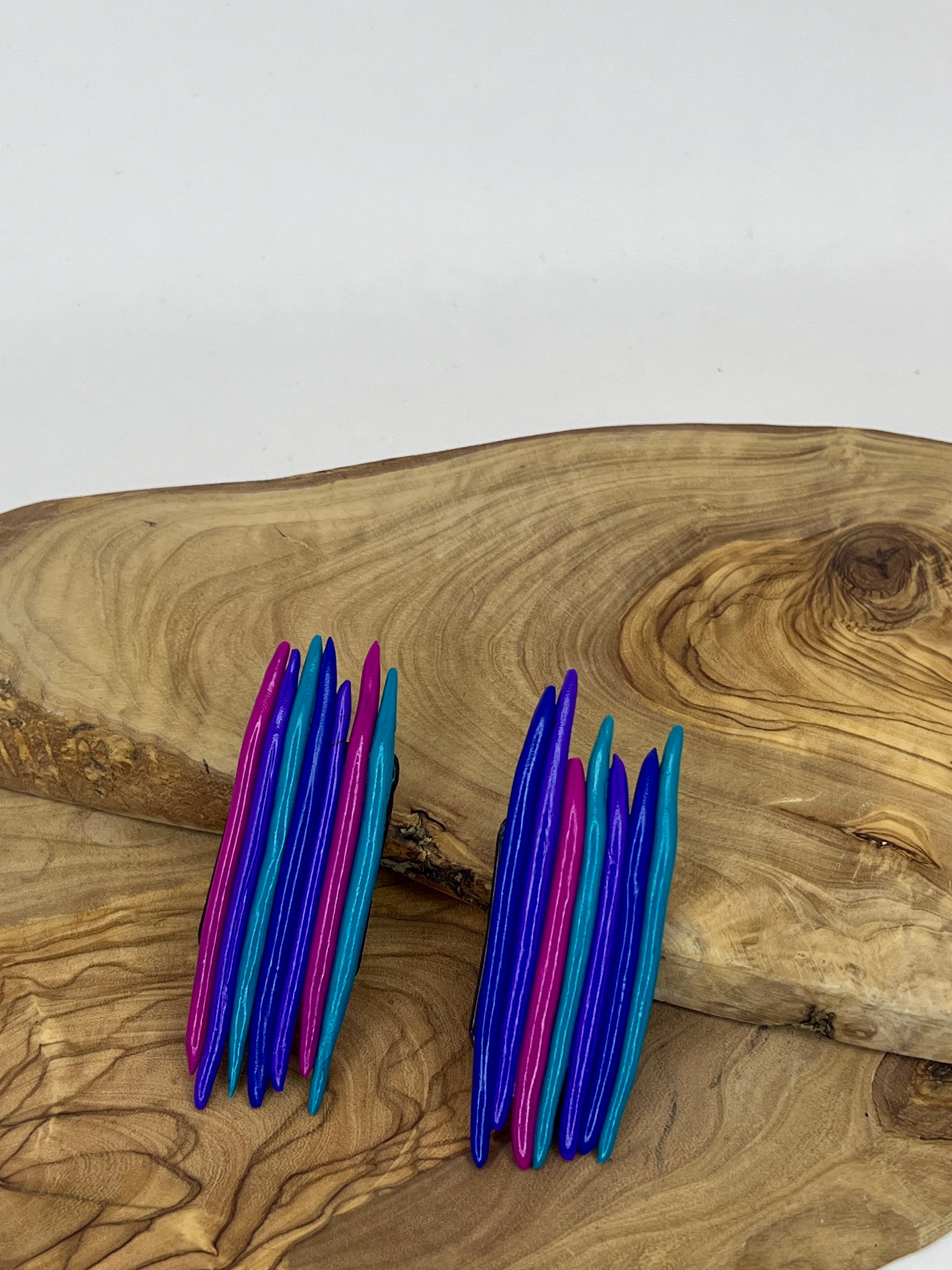 Neon Wave Layered Statement Stud Earrings