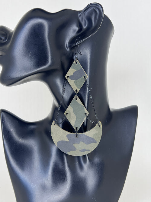 Camo Arc Geometric Chain Statement Earrings