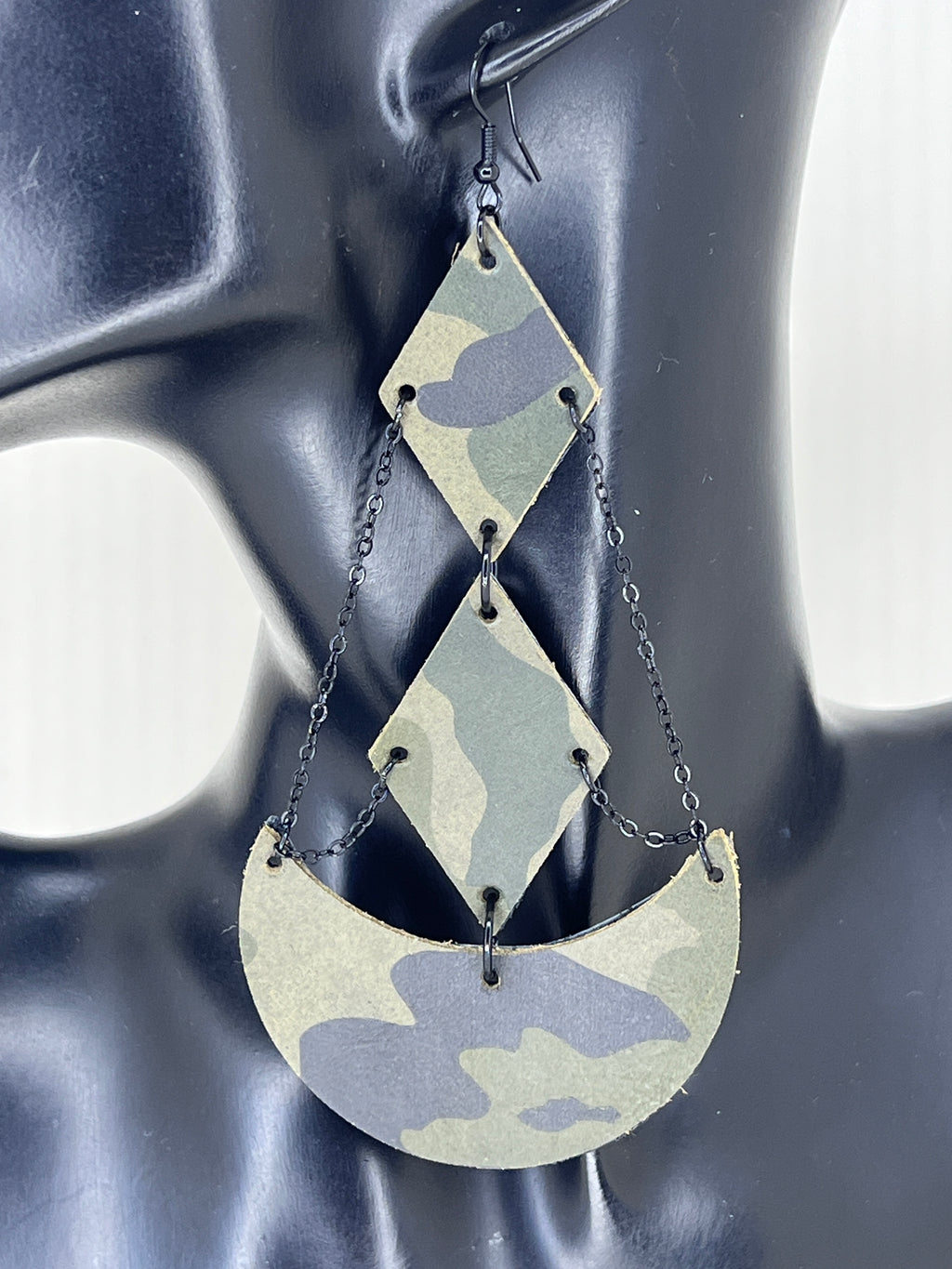 Camo Arc Geometric Chain Statement Earrings