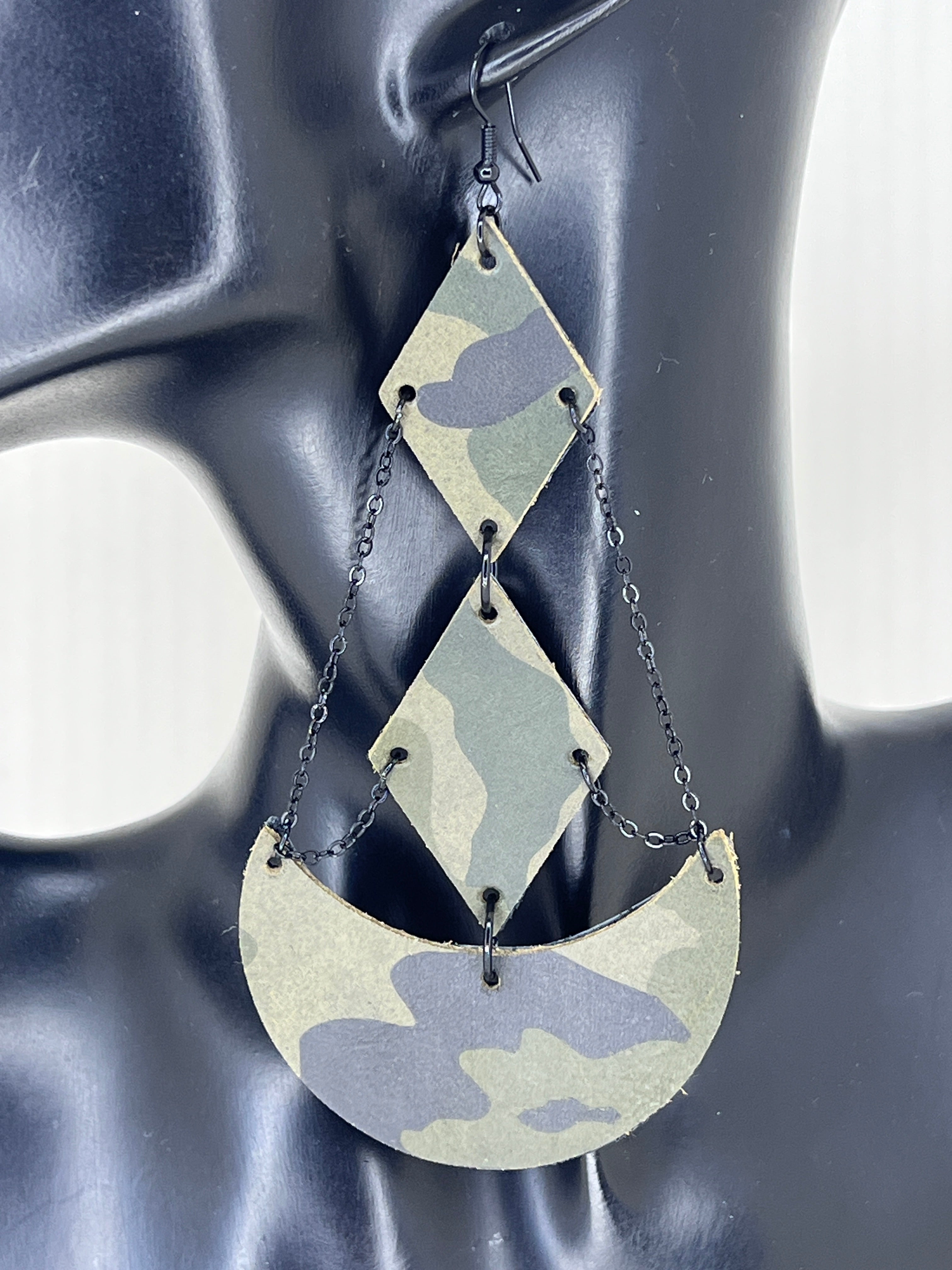 Camo Arc Geometric Chain Statement Earrings