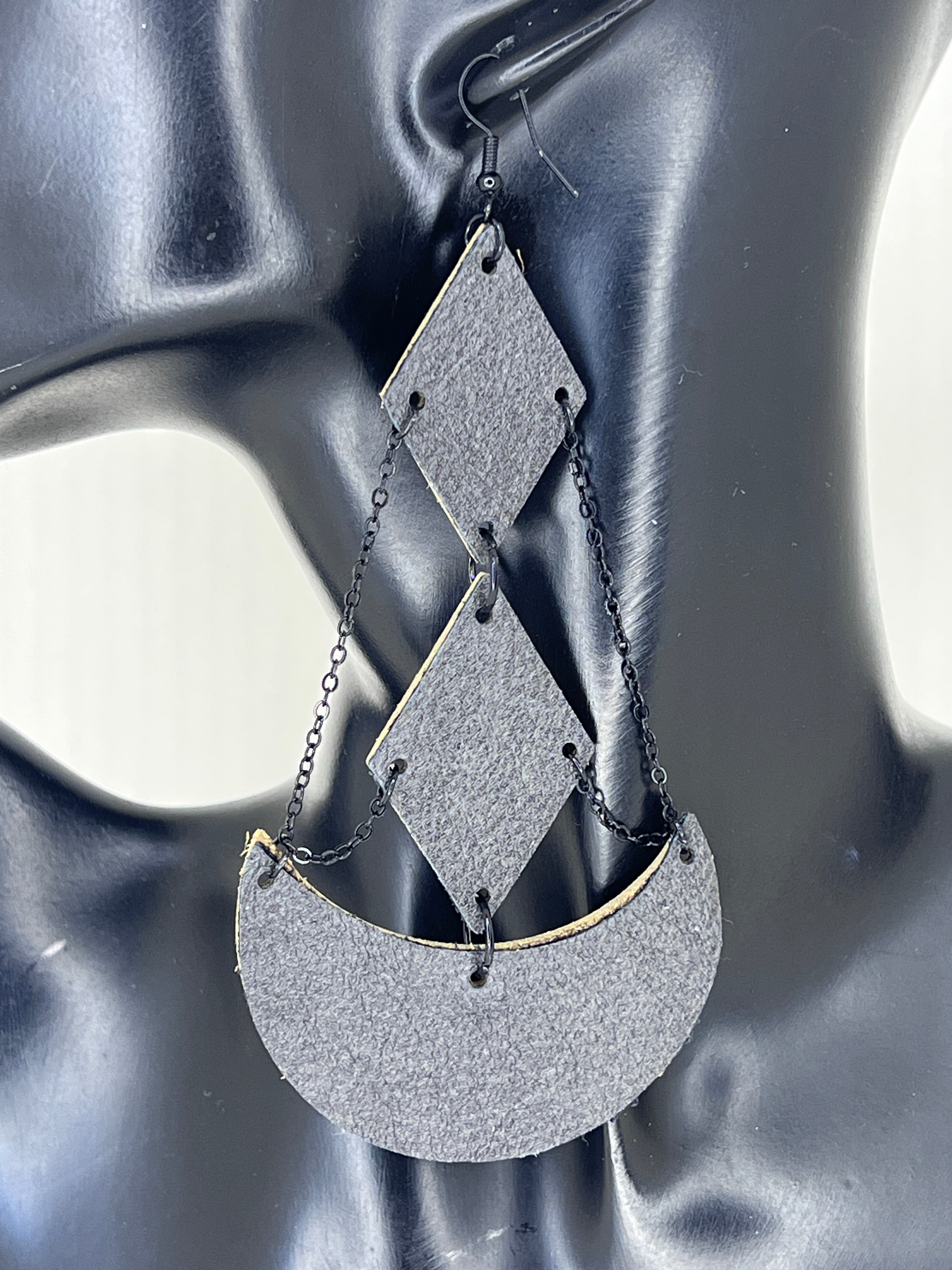 Slate Arc Geometric Chain Statement Earrings