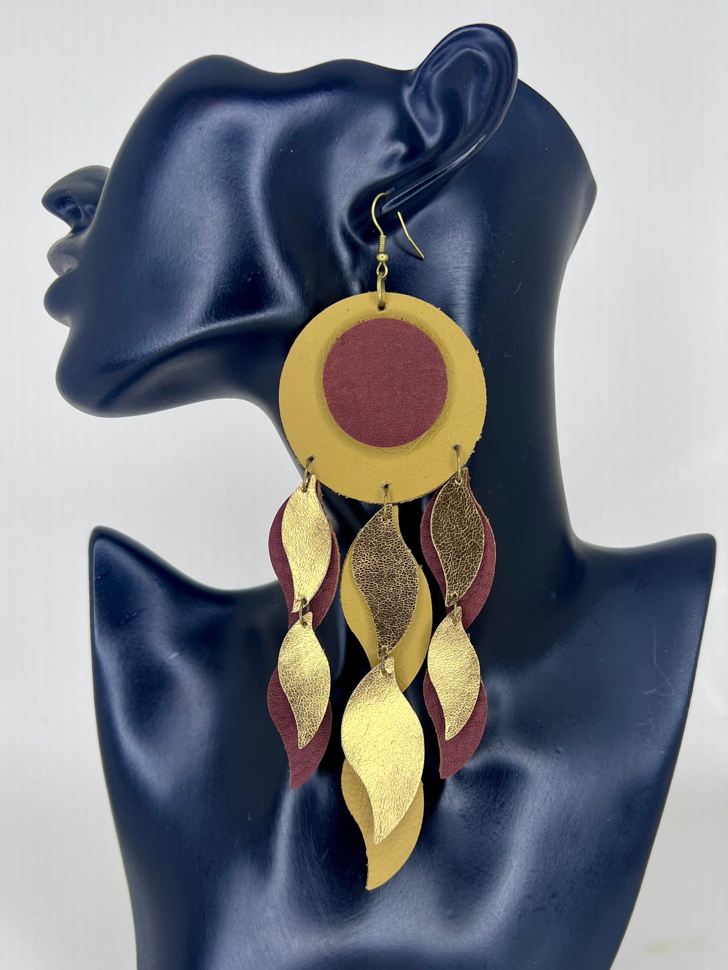 Luxe Ember Leaves - Rust & Gold Leather Statement Earrings