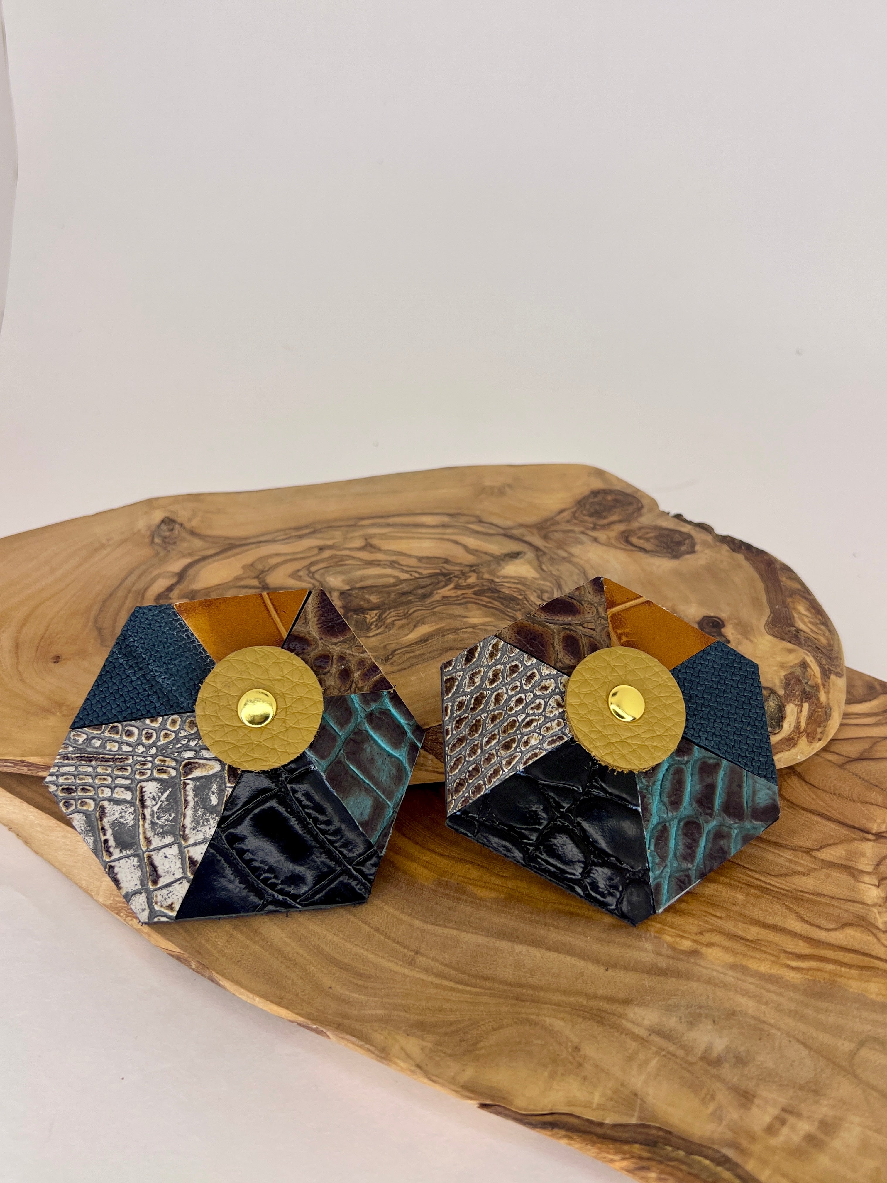 Urban Mosaic Luxe Studs – Mixed Leather Texture Edition